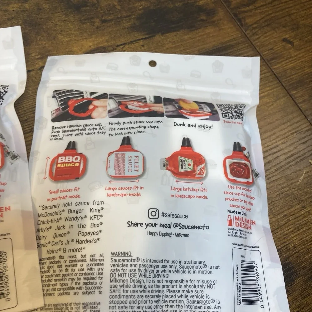 Saucemoto Dip Clip Car Sauce Holder for Dipping Sauces and Ketchup 4-Pack